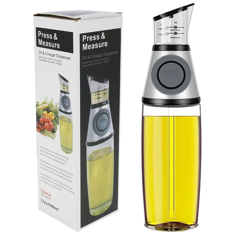 Measuring Oil Dispenser 500ML/17oz Olive Oil Dispenser Bottle Refillable  Oil Vinegar Pourer with Measuring Scale Pump Clear Glass Oil Bottle for