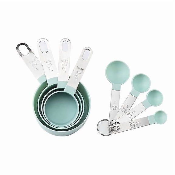 Measuring Spoon, Measuring Spoons, Set Of 8 Blue Plastic Measuring Cups And Spoons, Kitchen Utensils For Liquids And Solids