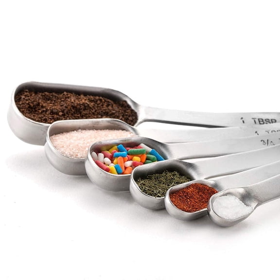 Measuring Spoons,Chef Stainless Steel Measuring Spoons Set of 6 with Leveler,Rectangular Metal Teaspoon & Tablespoon Measuring Spoons for Dry & Liquid Ingredients - Baking & Cooking,Silver #6PC