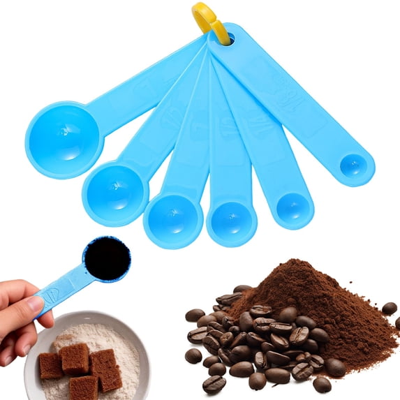 Measuring Spoons, Plastic Measuring Spoons Set, 6 Piece Graduated Baking Spoons, Precision Measuring Spoon Set for Dry & Liquid Ingredients, Nesting Kitchen Spoons for Cooking Baking