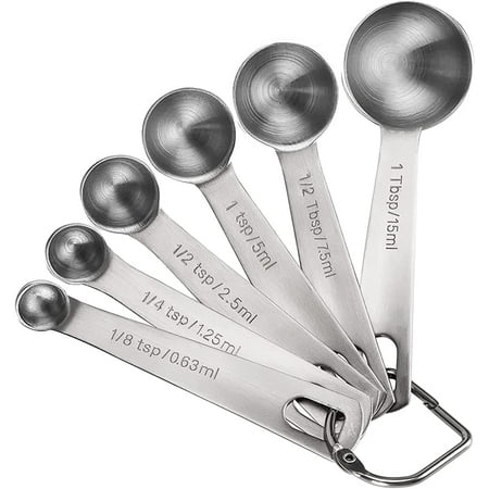 Measuring Spoons, Premium Heavy Duty 18/8 Stainless Steel Measuring Spoons Cups Set, Small Tablespoon with Metric and US Measurements, Set of 6 for Gift Measuring Dry and Liquid Ingredients