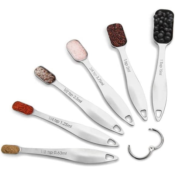 Measuring Spoons Set of 6 Pieces, Stainless Steel Mental Stackable Tablespoon for Cooking & Baking,Long Handle Design for Spice Jars,Ideal for Dry and Liquid Ingredients