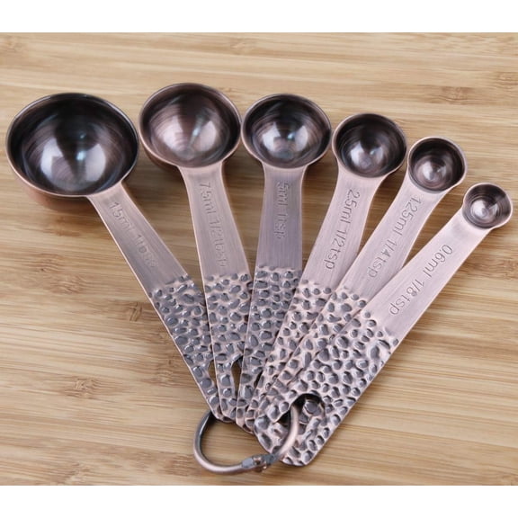 Measuring Spoons Set, Copper Measuring Spoons Set, Stainless  Measuring Spoons, Copper Plated Measuring Spoons, 6 Measurer Spoons (Copper-6spoons+1ring)