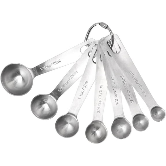 Measuring Spoons Set, Set of 7 TSP Measuring Spoon Stainless Steel Teaspoons Tablespoons Measure Spoon Set with Metric and US Measurements for Dry and Liquid Ingredients
