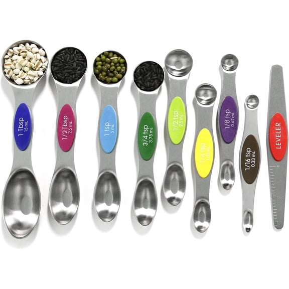 Measuring Spoons Set Stainless  with Leveler, 9 count Multicolors Measuring Cups Set for Baking, Measuring Cups and Spoon Set Kitchen Gadgets Apartment Essentials Fits in  Jars