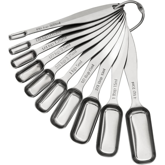 Measuring Spoons Set of 10, Heavy Duty Stainless Steel Metal Teaspoons Tablespoons, for Dry or Liquid