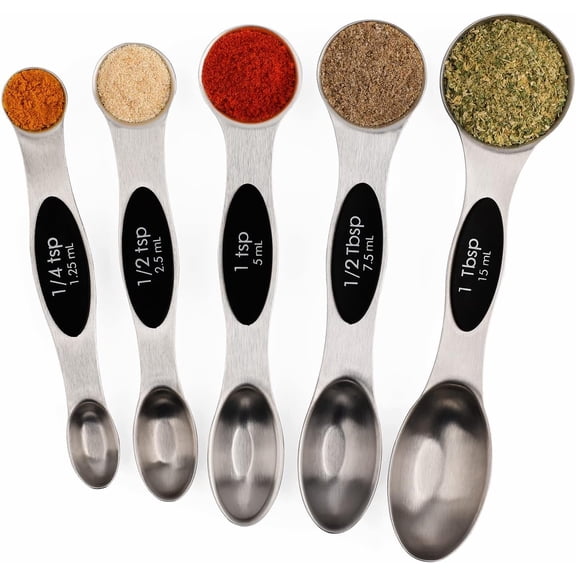 Measuring Spoons Set of 5 Stainless Steel Dual Sided Stackable Teaspoon for Measuring Dry and Liquid Ingredients
