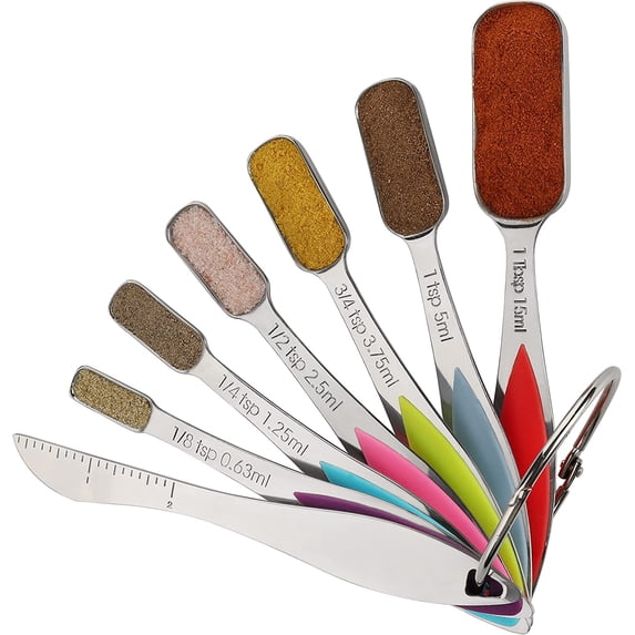 Measuring Spoons Set of 7 Stainless Steel Heavy Duty Measure Spoon for Measuring Dry and Liquid Ingredients Fits in Spice Jar