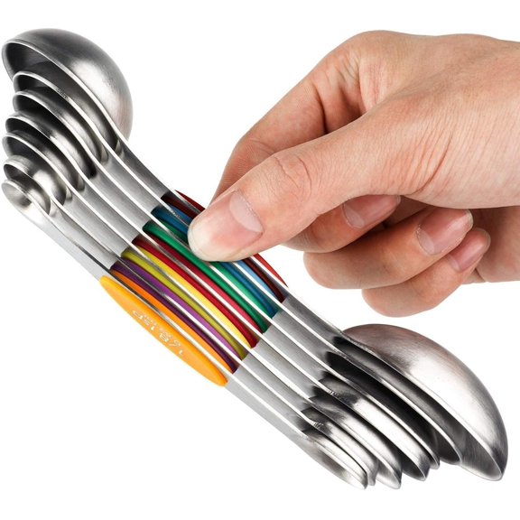 Measuring Spoons Set of 7 Stainless Steel Stackable Dual Sided Teaspoon Tablespoon for Measuring Dry and Liquid Ingredients, Fits in  Jar