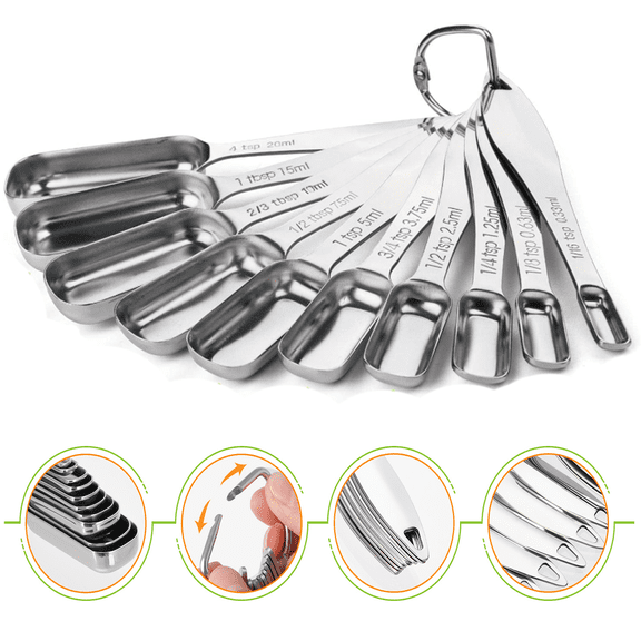 Measuring Spoons Stainless Steel, 10 Stainless Steel Metal Measuring Spoons, Kitchen Measuring Tools Set for Cooking Baking