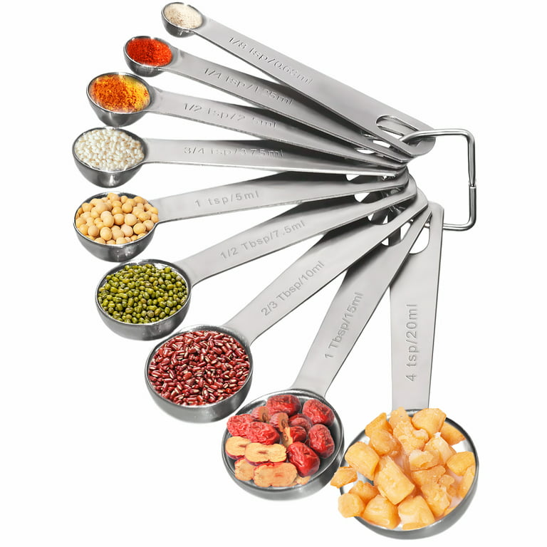 Measuring Spoons Stainless Steel, 9 Stainless Steel Metal Measuring Spoons,  Kitchen Measuring Tools Set for Cooking Baking
