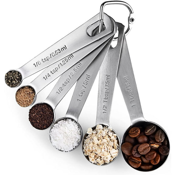 Measuring Spoons: U-Taste 18/8 Stainless Steel Measuring Spoons Set of 6 Piece: 1/8 tsp, 1/4 tsp, 1/2 tsp, 1 tsp, 1/2 tbsp & 1 tbsp Dry and Liquid Ingredients