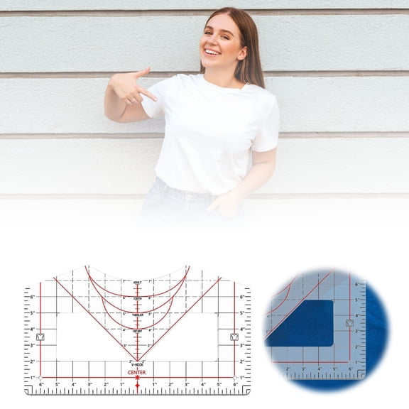 Measuring Tools for Apparel Crafting Alignment Ruler for T-Shirt Centering with Acrylic Heat Tape Sublimation and Heat Transfer Aid All-Size T-Shirt Tool