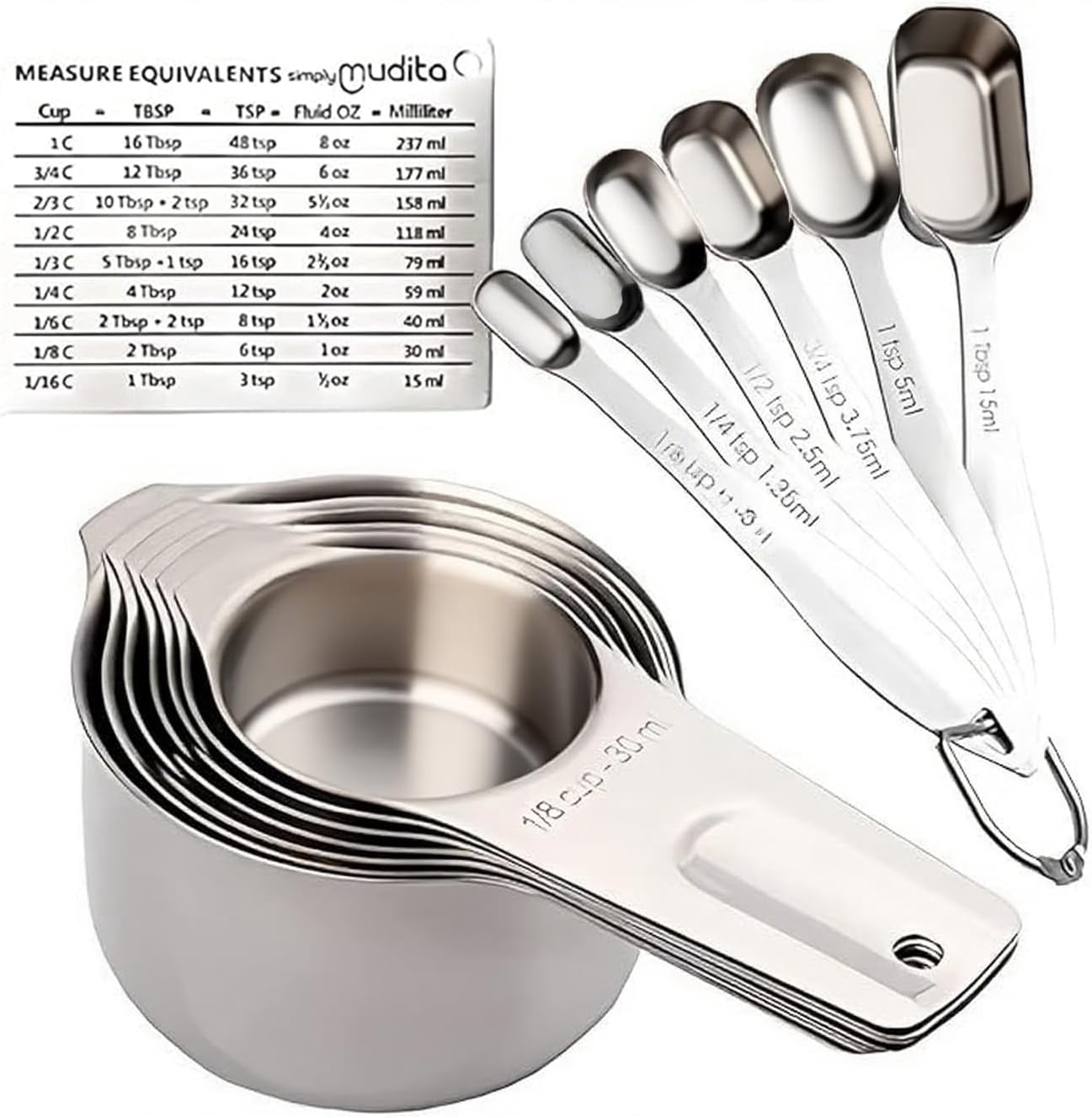 Measuring cup and spoon set stainless steel 13 inch 18/8 stainless ...