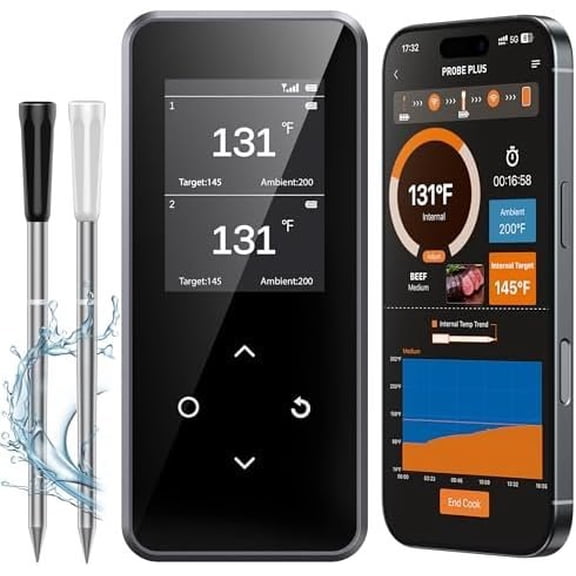 Meat , App & Standalone Base, Dual Probes & 6 Sensors, 0.5S Read, Large LCD Display, Remote Connection for Cooking, Grilling, , BBQ