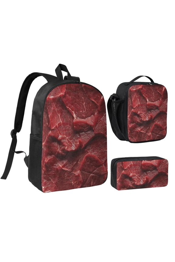 Meat Backpack Set 3pc ,Backpack with Lunch Bag and Bag 17 Inch