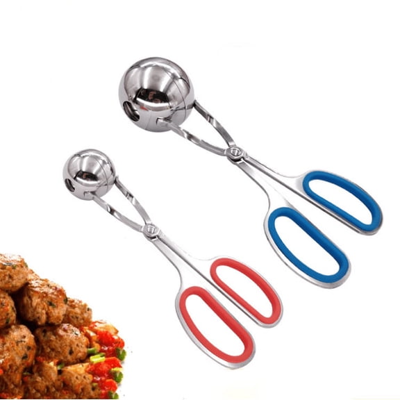 Meat Baller, 2 PCS None-Stick Meatball Maker with Detachable Anti-Slip Handles, Stainless Steel Meat Baller Tongs, Cake Pop, Ice Tongs, Cookie Dough Scoop for Kitchen (1.38"&1.78")