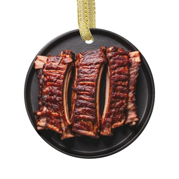 Meat Beef Ribs Gift Rib Steaks Food Lovers Foodie Novelty Holiday Christmas Ornament Xmas Tree Gift (Flat Design Printed on Ceramic, NOT 3D)