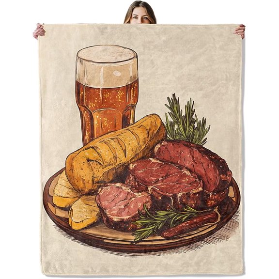 Meat Beer Bread Throw Blanket for Girls Boys Kids Adults, 50x60 in, Cozy Flannel Blanket for Bedroom, Camping, Couch, Room Decor, Fuzzy Warm Soft Gifts