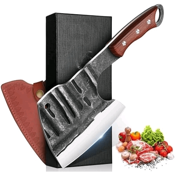 Meat Bone Cleaver - Knife for Meat Cutting, Handmade Heavy Duty Butcher Knife with Sheath, Hand Forged Full Tang Chopper for Kitchen, Outdoor Cooking and BBQ$$Home Decor, Kitchen, & Other
