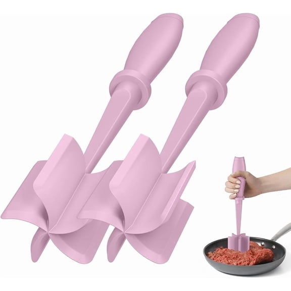 Meat Chopper 2 Pcs, Manual Hamburger Masher for Ground Beef, Potato & Vegetable, Heat Resistant,Pink