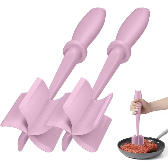 Meat Chopper 2 Pcs, Manual Hamburger Masher for Ground Beef, Potato & Vegetable, Heat Resistant,Pink