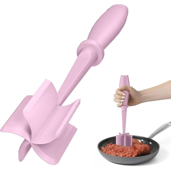 UM Meat Chopper, Hamburger Grinder, Premium Heat Resistant Smasher for Ground Beef, Burger Grinder Nylon Potato Mix Tool-Pink
