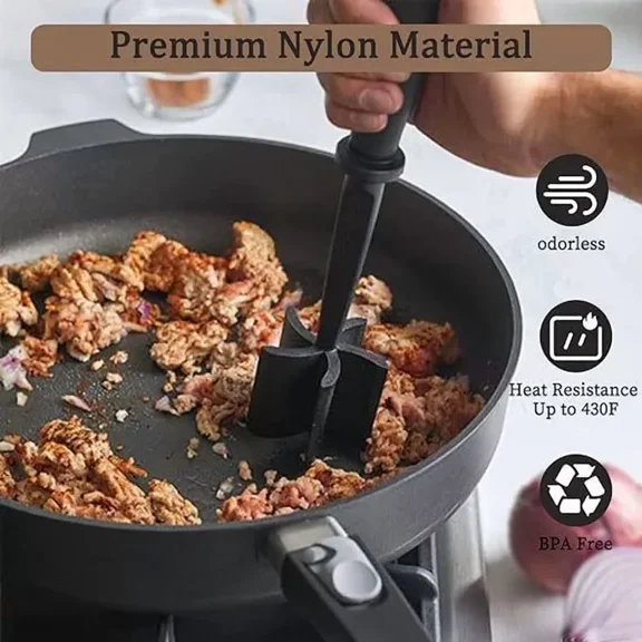 Meat Chopper for Hamburger, Premium Heat Resistant Masher and Smasher for Ground Beef, Ground Turkey and More, Nylon Ground Beef Chopper Tool and Meat Fork, Non Stick Mix Chopper