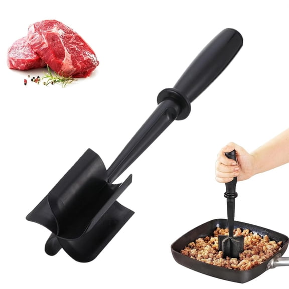 Meat Chopper, Heat Resistant Hamburger Smasher Tool, Ground Beef Masher, Dishwasher Safe, Premium Heat-Resistant Masher for Beef, Chicken and More(Black)