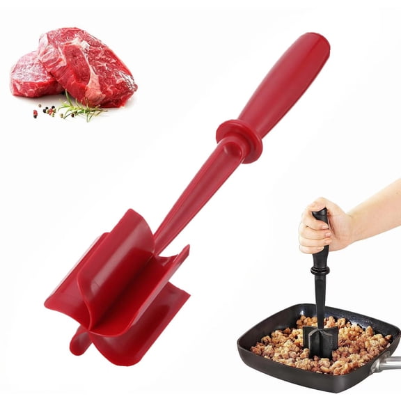 Meat Chopper, Heat Resistant Hamburger Smasher Tool, Ground Beef Masher, Dishwasher Safe, Premium Heat-Resistant Masher for Beef, Chicken and More(Red)