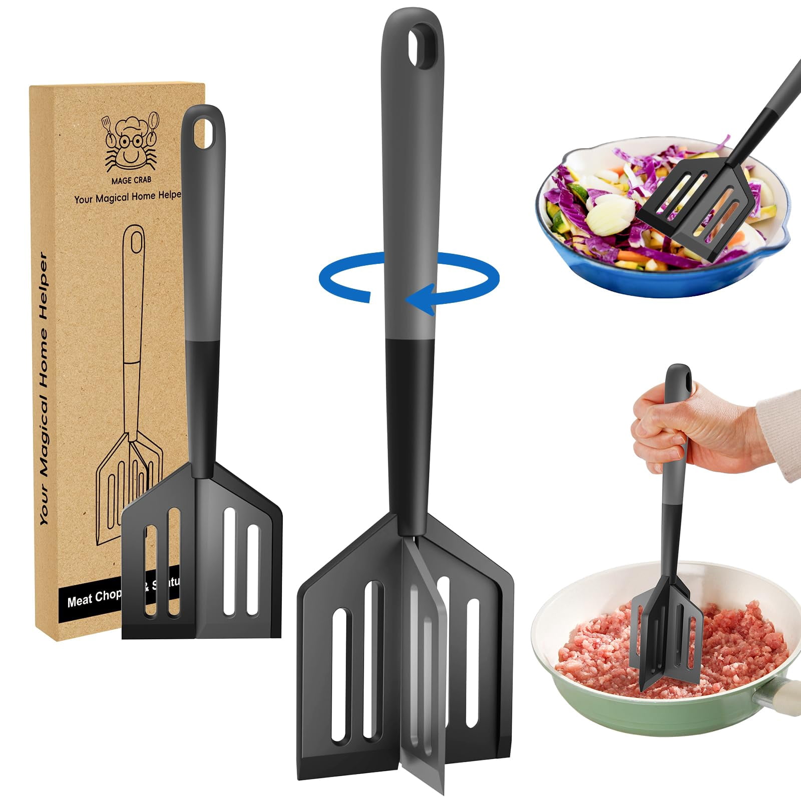 Meat Chopper, Heat Resistant Meat Masher for Hamburger, Ground Beef Smasher, Non Stick Mix Ground Chopper, Mix and Chop Potato Masher Tool 2in1 Twist Design