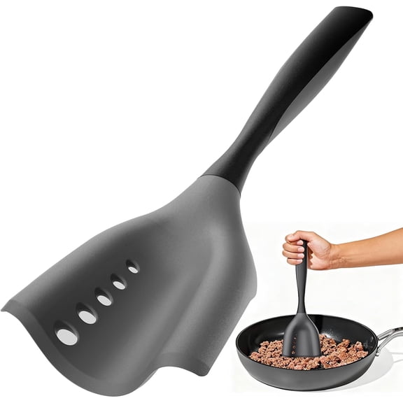 Meat Chopper Spatula Ground Beef Masher- Heat Resistant Hamburger Smasher Tool, Non Stick Ground Chopper Hamburger Grinder, Mix and Chop Potato Masher Kitchen Utensil-Black