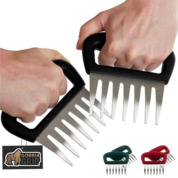 Meat Claws for BBQ Grilling, 7 Claw Food Shredding Fork, Black Stainless Steel by Gorilla Grip
