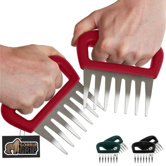 Meat Claws for BBQ Grilling, 7 Claw Food Shredding Fork, Red Stainless Steel by Gorilla Grip