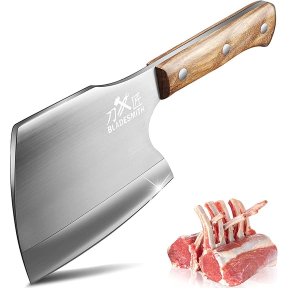 Meat Cleaver Butcher Axe Bone Chopper Heavy Duty - 6.3'' Cutting Knife Breaker, Stainless Steel Thicken Blade & Pear Wood Handle, Slaughterhouse Looks Manly,2025 Gifts