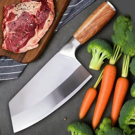 Chopping Knife 8-inch Meat Cleaver Butcher Knife High Carbon Kitchen Chef Knife Bone Chop Knife with Wooden Handle
