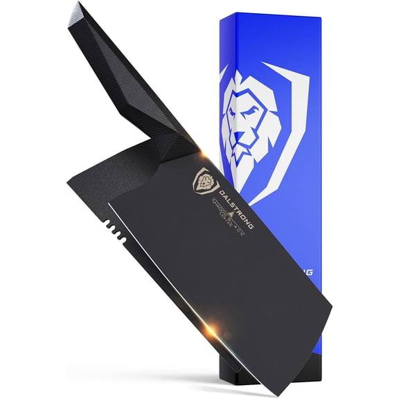 Meat Cleaver Knife-7"-Shadow Black Series-Titanium Nitride Coated-High Carbon Vacuum Treated Steel-Razor Sharp Kitchen Knife Gift-Sheath-NSF Certified