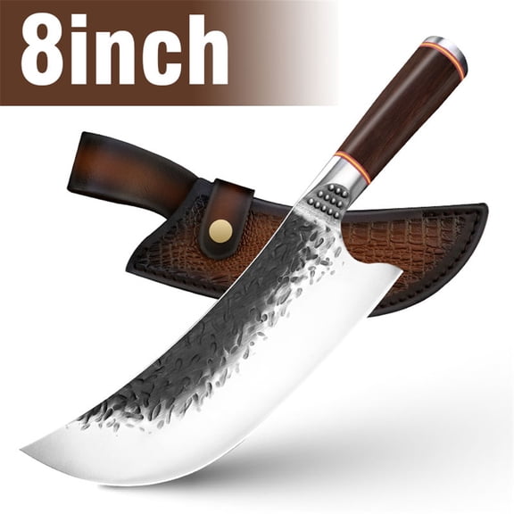 Meat Cleaver Knife Japanese 8-inch Chef Knife Bone Chopper Heavy Duty Butcher Knife with Wooden Handle for Kitchen