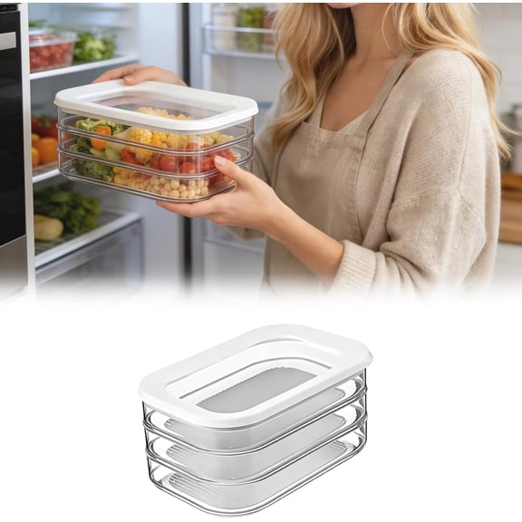 Meat Container for Fridge, 3 Layer Stackable Food Storage Box with Lid, Plastic Organizer for Cheese Bacon Meal Prep