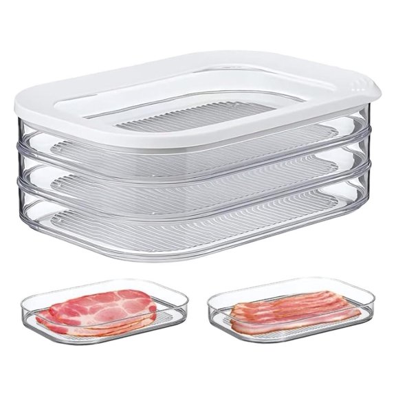 Meat Container with Lid Stackable Food Storage Box for Fridge Cold Cuts Salami Lunch Meat 18.6oz