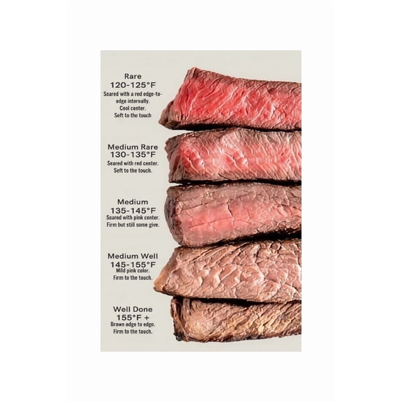 Meat Doneness Chart Poster Canvas Wall Art Steak Internal Temperature Guide for Kitchen Wall Decor