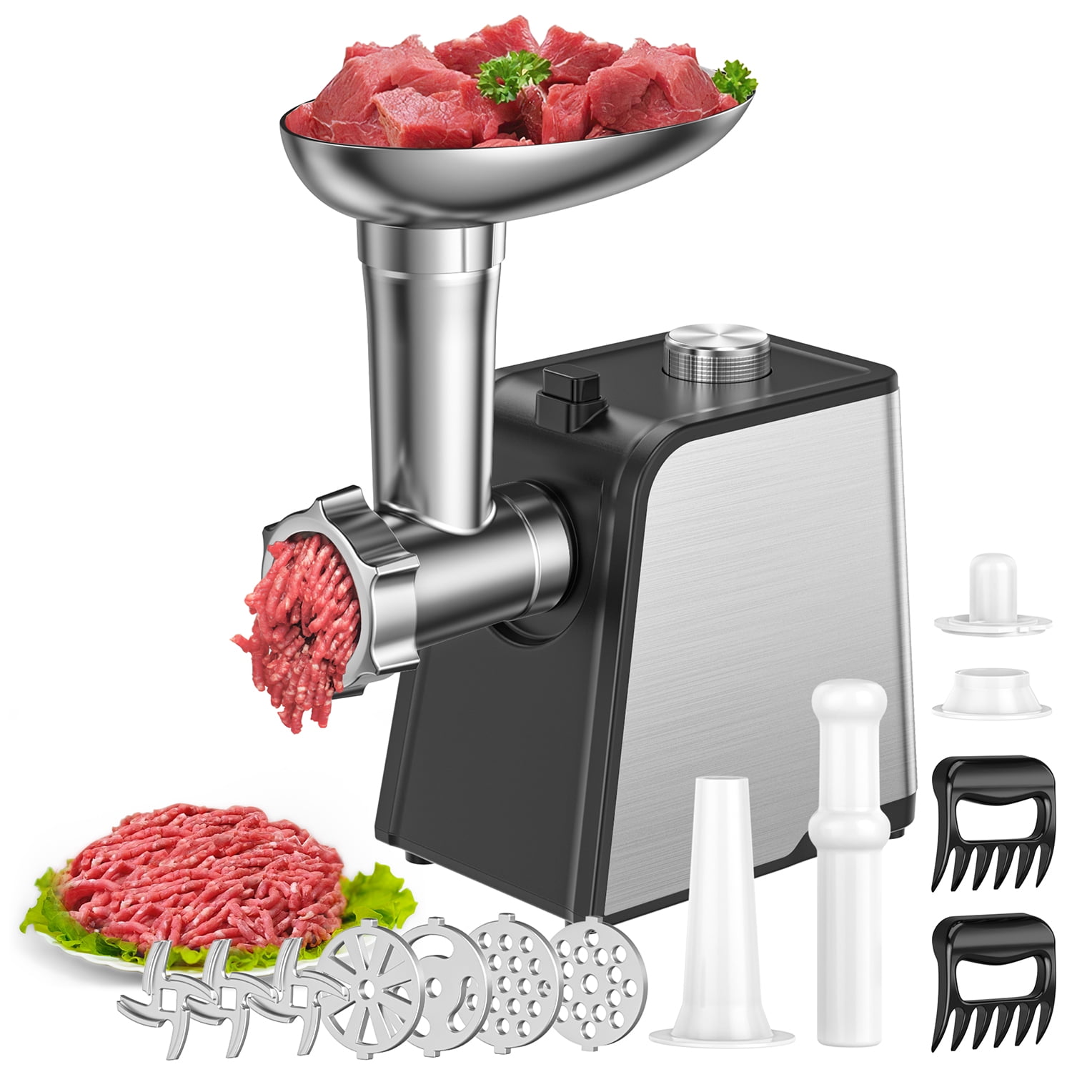 FOHERE Meat Grinder Heavy Duty - 5 in1 Meat Grinder for Home Use - 3000W Max Powerful - Sausage Stuffer - Slicer/Shredder/Grater - Kubbe & Tomato
