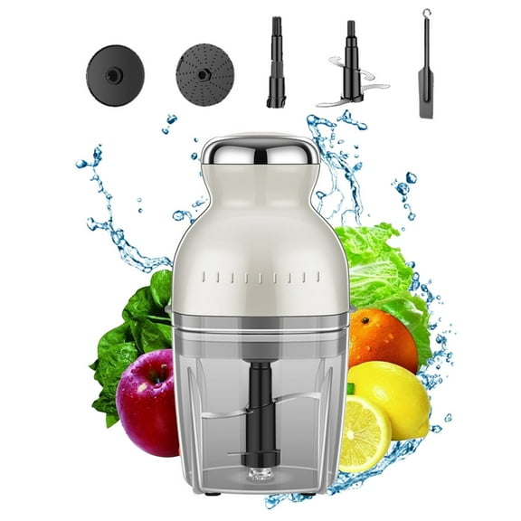 Meat Grinder, 300W Powerful Multifunctional Food Processor, Stainless Steel Kitchen Machine for Juicing Mixing Ice Crushing with Accessories, White