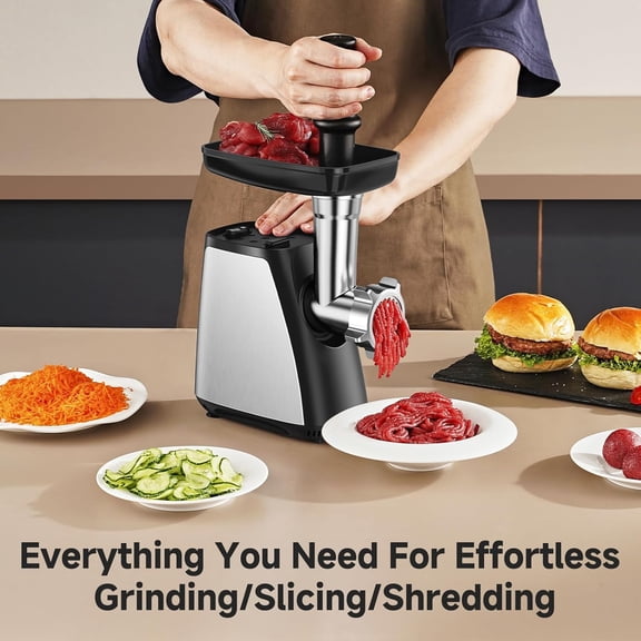Meat Grinder, 4-In-1 Meat Grinder Electric [2800W Max] with 3 Slice, Shred Blades,2 Blades,3 Plates,Sausage Stuffer,Kubbe Kit, for Home Kitchen Use, Stainless Steel