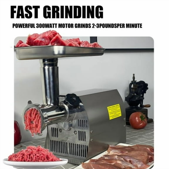 Meat Grinder Commercial Meat Grinding Machine Electric Meat Chopper Mincer with 4/6/8mm Grinding Plates & Stuffing Tubes Stainless Steel