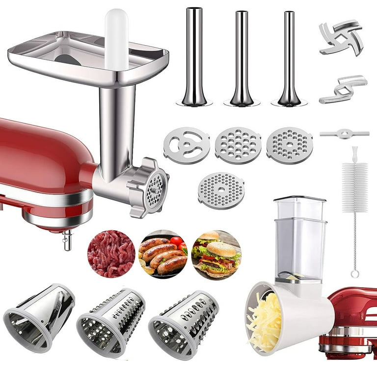 Meat Grinder & Slicer Shredder Attachments for KitchenAid Stand Mixer, Meat  Grinder with Sausage Stuffer Tubesand and Slicer shredder Set, For  KitchenAid Mixer Accessories 