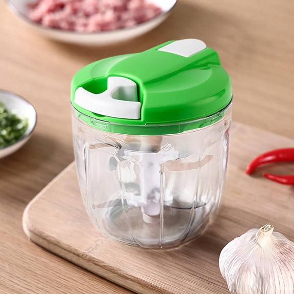 Meat Grinders for Home Use, Garlic Chopper, Crushed Fruits, Vegetables, Manual Pull Food Processor with Pull String, Mixing Maple Leaves Spare Cutting Pieces, Kitchen Hand Food Shredder (Green)