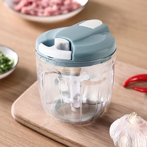 Meat Grinders for Home Use, Garlic Chopper, Crushed Fruits, Vegetables, Manual Pull Food Processor with Pull String, Mixing Maple Leaves Spare Cutting Pieces, Kitchen Hand Food Shredder (Sky Blue)