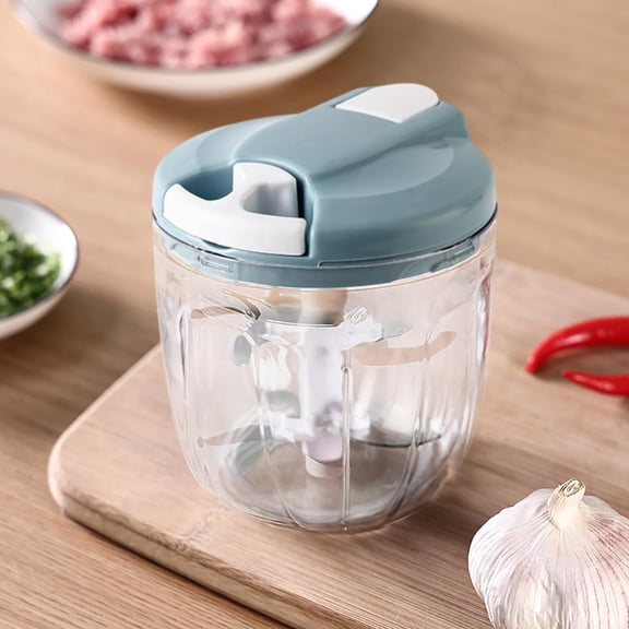 Meat Grinders for Home Use, Garlic Chopper, Crushed Fruits, Vegetables, Manual Pull Food Processor with Pull String, Mixing Maple Leaves Spare Cutting Pieces, Kitchen Hand Food Shredder (Sky Blue)