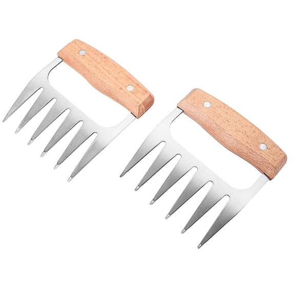 Meat Handler Shredder Claws Set Of 2 - Wood Stainless Steel BBQ Pulled Pork Paws For Shredding Handing Carving Food